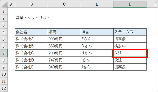 エクセル 特定の文字を入力したときに行全体の背景色を変える方法